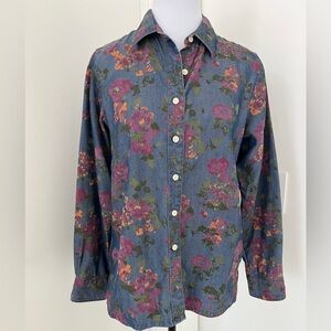L.L. BEAN Long Sleeve Floral Tencel Button Front Shirt Cottagecore Western